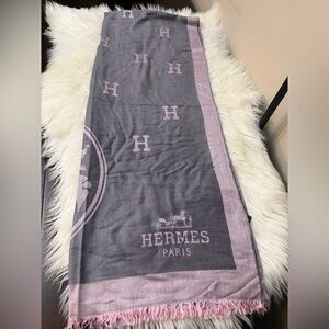 Rare Hermes Shawl  Scarf Charcoal and Blush Scarf  Hand-woven Vintage